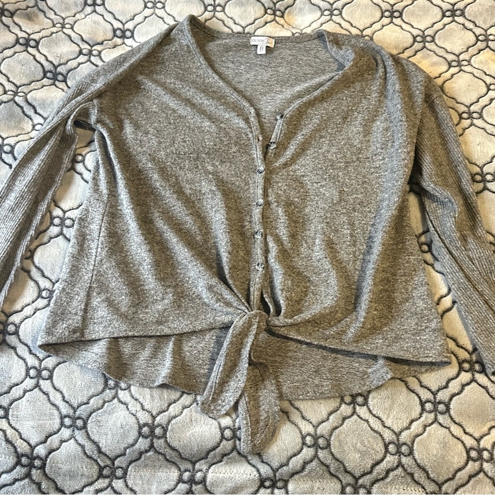 Olivia Sky Tie Front Sweater Shirt Size Large